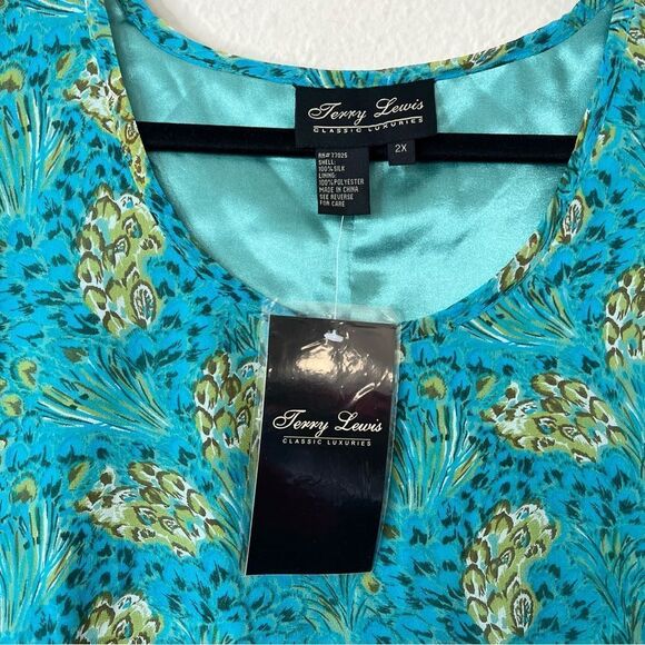 Terry Lewis Floral 100% Silk Top Skirt Set NEW Size 2X - Picture 3 of 11